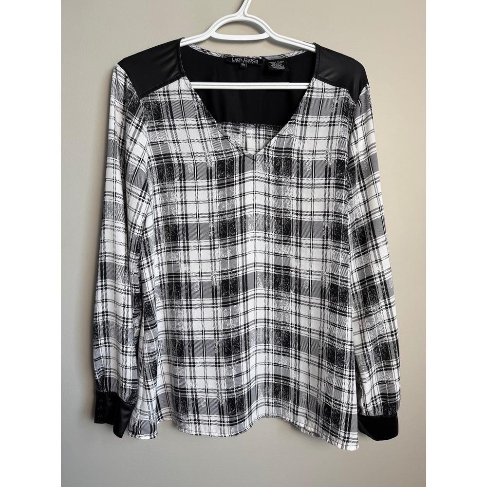 Lady Dutch High Society‎ Plaid V-Neck Long Sleeve Blouse Medium Edgy Grunge Goth